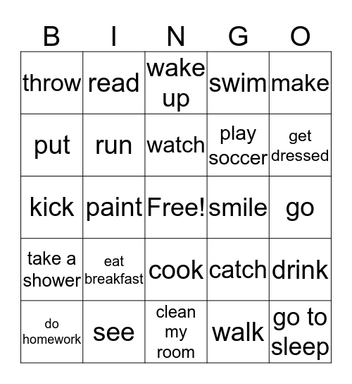 Past Tense Bingo Card