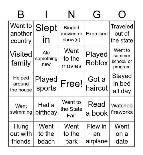 Summer Bingo Card