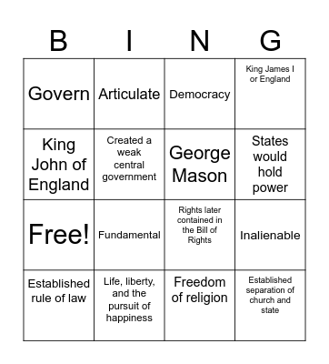 Documents & Vocab Bingo Card