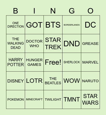 FANDOM/NERD FANATICS Bingo Card