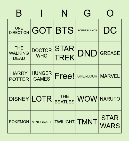 FANDOM/NERD FANATICS Bingo Card