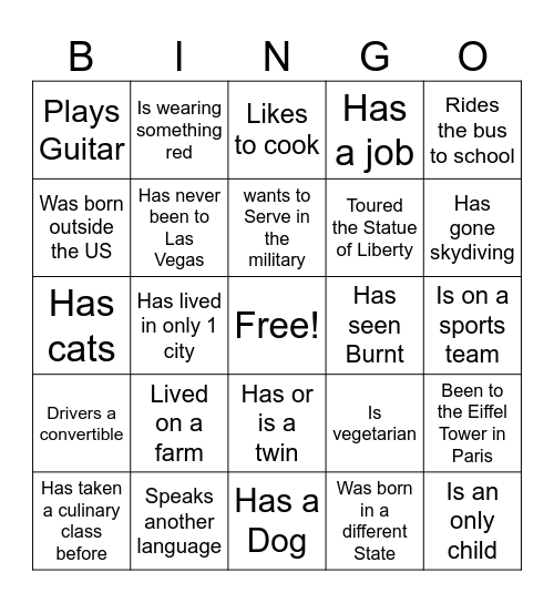 Food & Beverage Ice Breaker Bingo Card