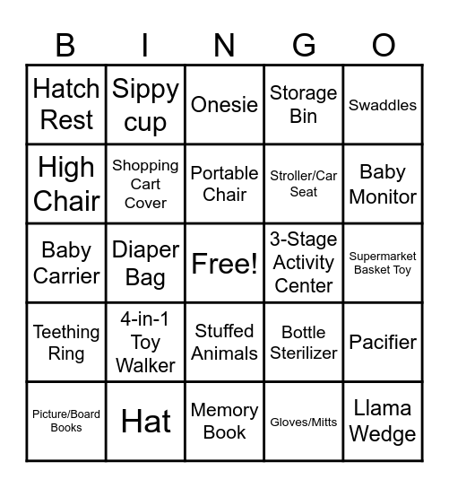 Baby Shower Bingo Card