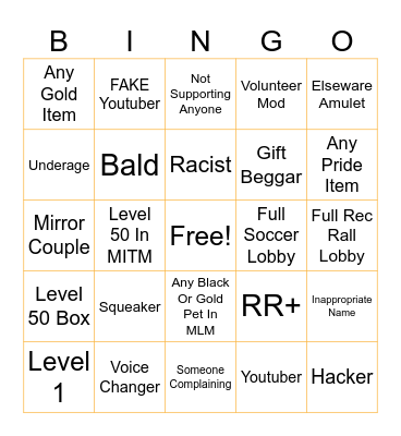 rec room bingooo Bingo Card