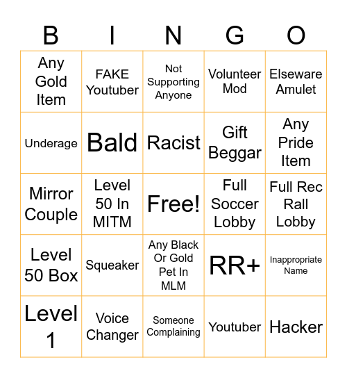 rec room bingooo Bingo Card
