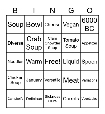National Soup Month Bingo Card