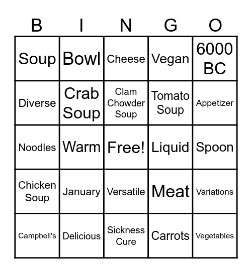 National Soup Month Bingo Card