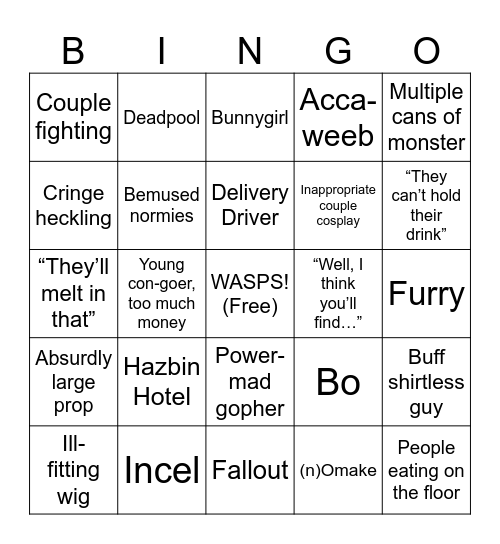 Kitacon Bingo Card