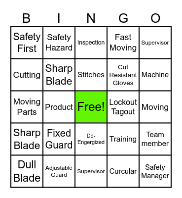 Machine Blade Safety Bingo Card