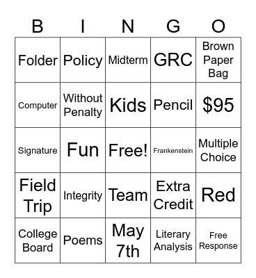 AP Literature Syllabus Bingo! Bingo Card
