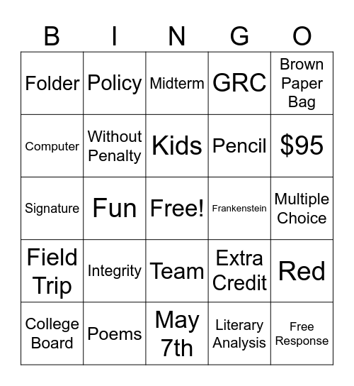 AP Literature Syllabus Bingo! Bingo Card