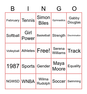 Girls and Women in Sports Day Bingo Card