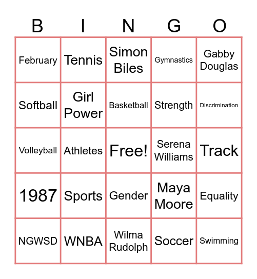 Girls and Women in Sports Day Bingo Card