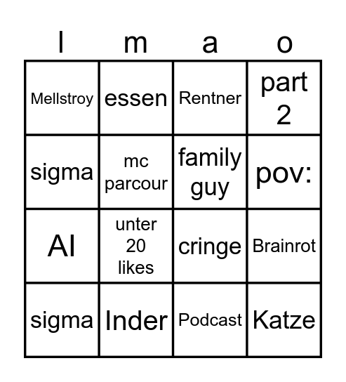 Reels bingo Card