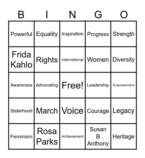 Women's History Month Bingo Card