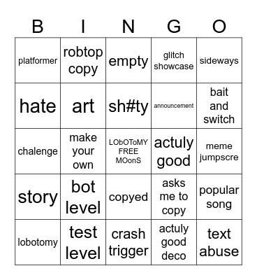 geometry dash recent tab bingo Card