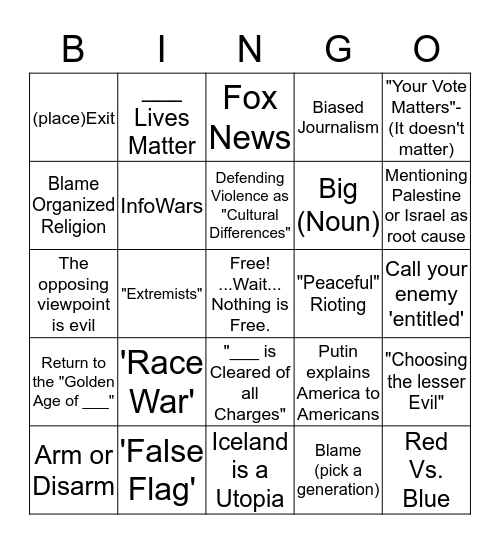 Sensationalist Bingo Card