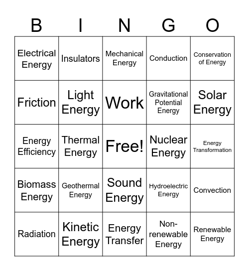 Energy Scavenger Hunt Bingo Card