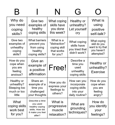 Coping Skills Bingo Card