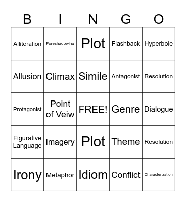 Language Arts Bingo Card