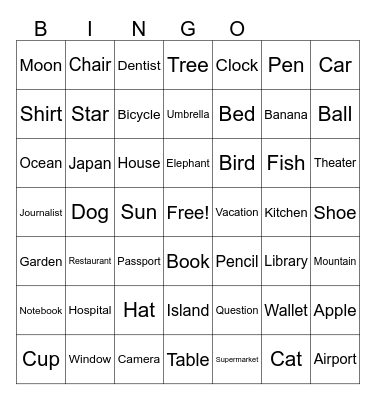 Vocab Bingo Card