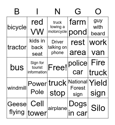 Utah Trip Bingo Card