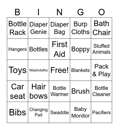 Baby Bingo Card