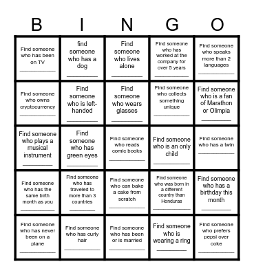 TPTS Human BINGO! Bingo Card