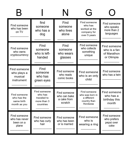 TPTS Human BINGO! Bingo Card