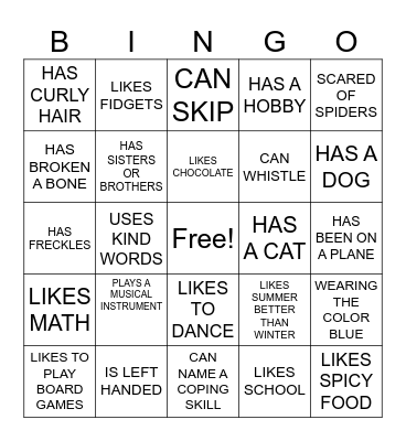 Get to know you Bingo Card