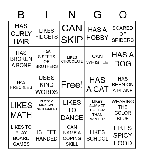 Get to know you Bingo Card