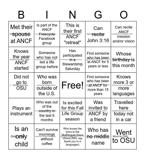 Find someone who... Bingo Card