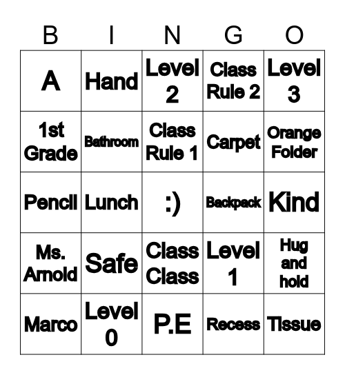 Behavior Bingo Card