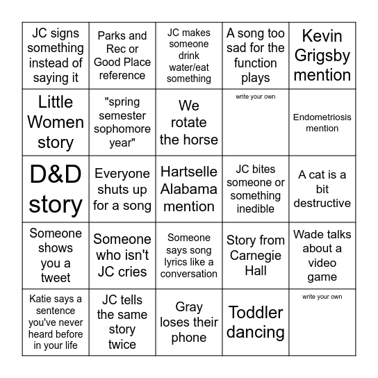 JC Bingo Card