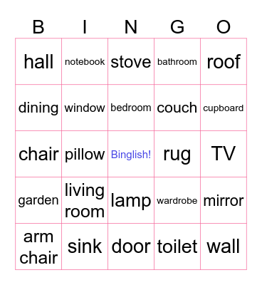 BINGLISH - parts of the house Bingo Card
