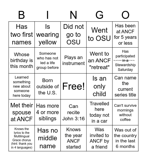 Find someone who... Bingo Card