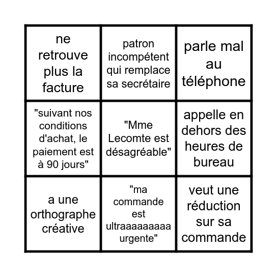 Bingo des clients Relou de Peak Bingo Card
