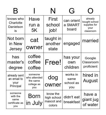 New Staff BINGO Card