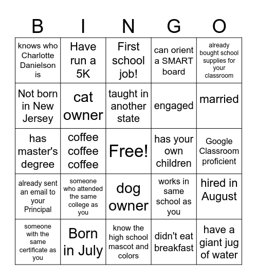 New Staff BINGO Card