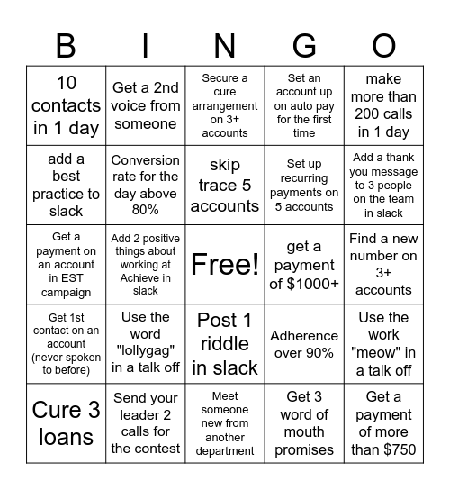 Collections Bingo Card