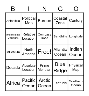 Geography Bingo Card