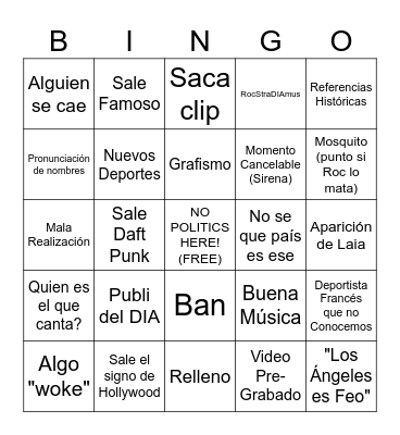 Bingo Ceremonia Clausura JJOO Bingo Card