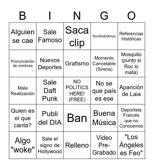 Bingo Ceremonia Clausura JJOO Bingo Card