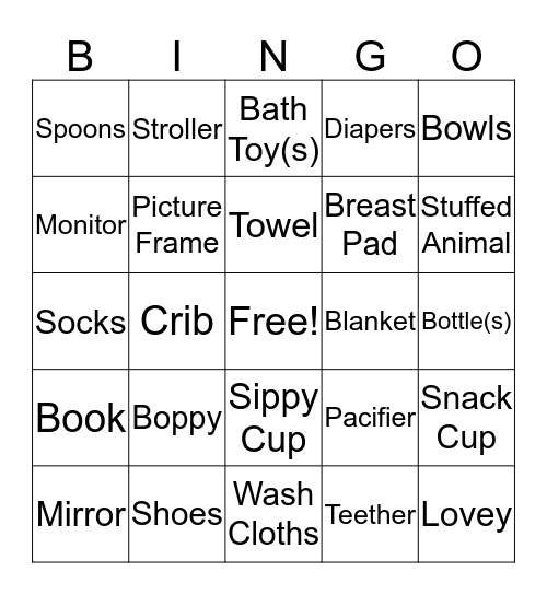 Jen & Daniel's Shower Baby Gift Bingo Card