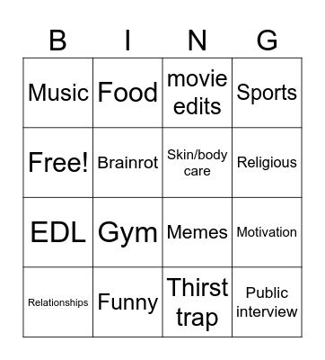 TIKTOK BINGO Card