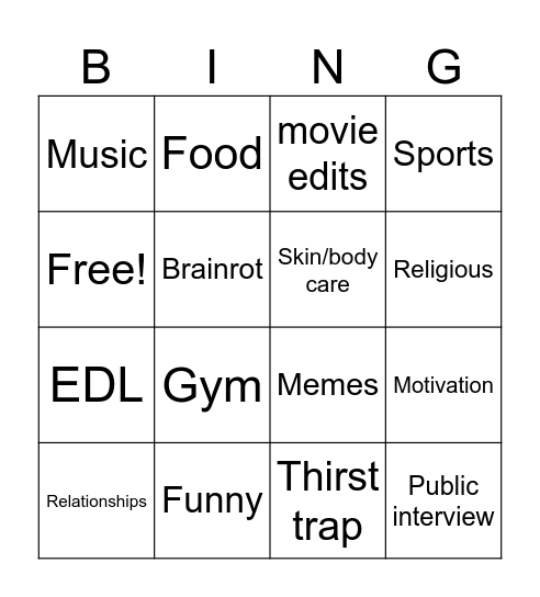 TIKTOK BINGO Card