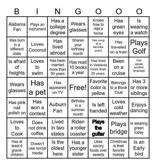 Find someone who....... Bingo Card