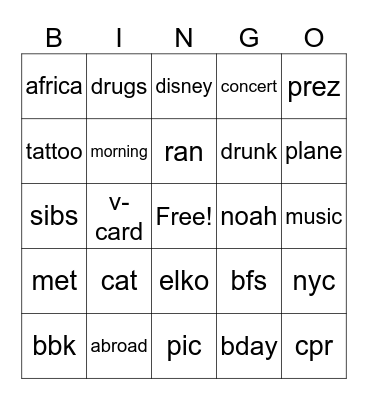 Untitled Bingo Card