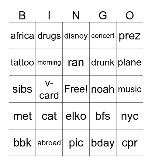 Untitled Bingo Card