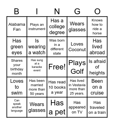 Find someone who....... Bingo Card